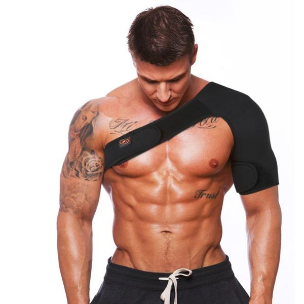 

back support men women sports magnetic single shoulder brace strap muscles wrap belt pad care bandage, Black;blue