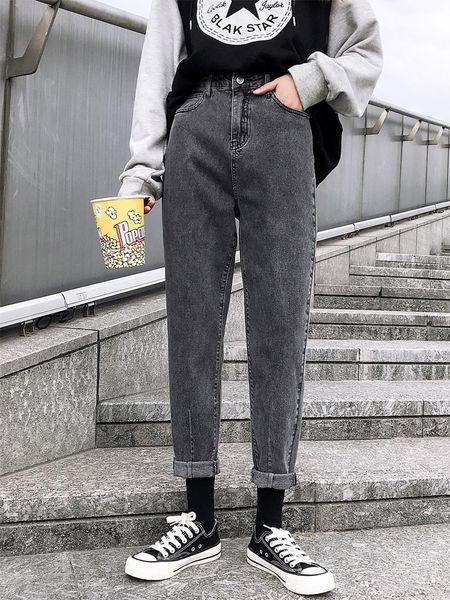 

women's jeans fiords boyfriend harem gray woman winter vintage high waist korean plus size pantalones vaqueros mujer casual, Blue