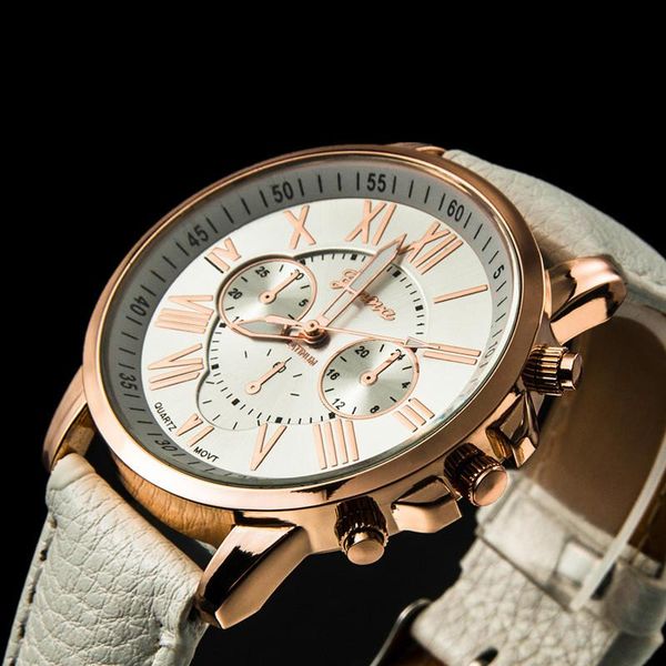 

wristwatches brand casual geneva luxury gold quartz watch couple leather strap wrist watches fashion relogio feminin, Slivery;brown