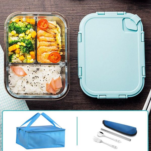 

dinnerware sets glass lunch box with compartments office school microwave bento leak-proof bpa camping meal container portable set