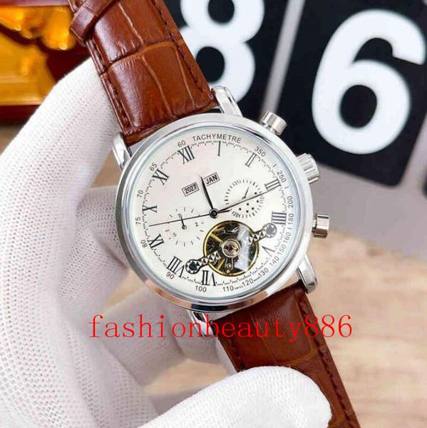 

2021 men's automatic mechanical function watch flywheel, Slivery;brown