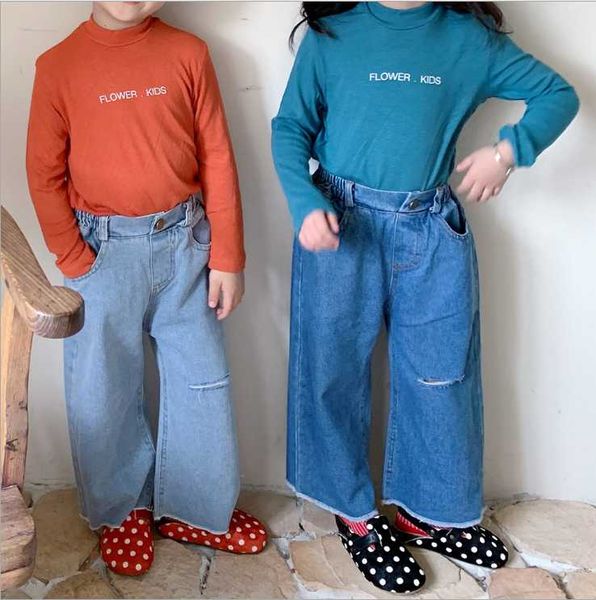 

jeans 2021 arrival girls boys denim holes long pants autumn fashion kids jean 2-7 years yu943, Blue
