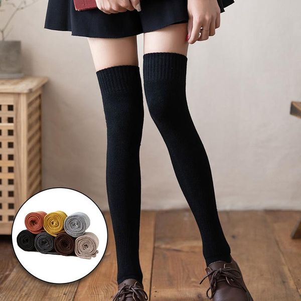 

socks & hosiery autumn winter warm cotton women thick high over knee stockings knitted female girl korean style fashion, Black;white
