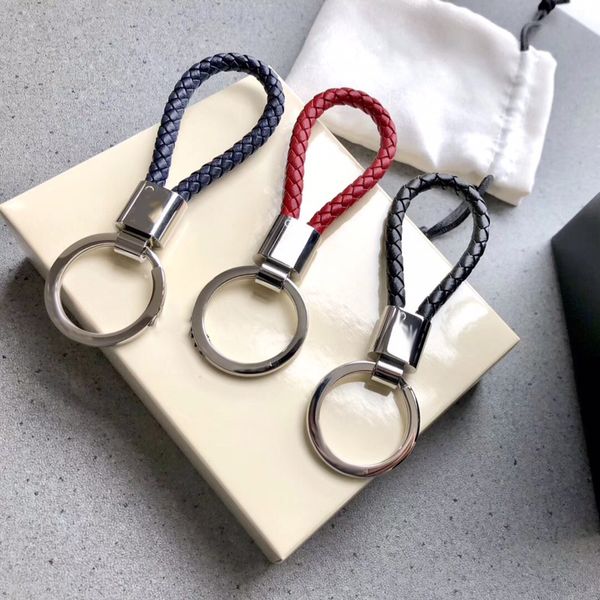 

luxury jewelry men's key rings woven leather rope brand letter with logo valentine's day gift, Slivery;golden