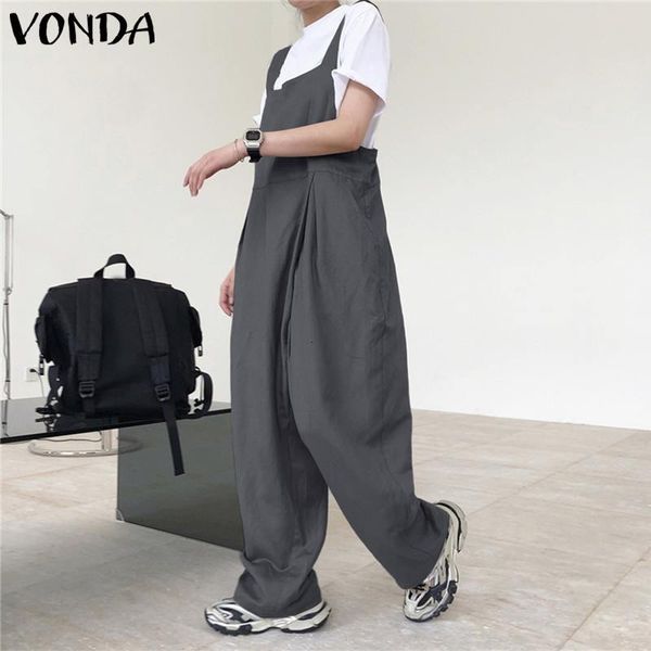 

jumpsuit women solid jumpsuit rompers 2021 vonda casual bib pants suspenders women'overalls dungarees pantalon femme 5xl, Black;white