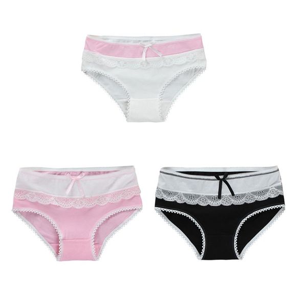 Calcinha 3pcs/lote garotas de renda de garotas de roupas íntimas lingerie de algodão por 12 a 18 anos