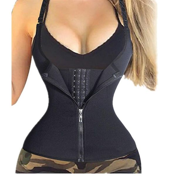 

women's shapers 2 steel reinforced adjustable shoulder straps double sweat vest corset neoprene comfort waist trainer, Black;white