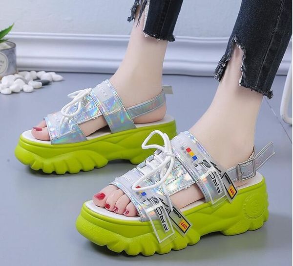 

women sandals 2021 summer ladies casual shoes bling wedges platform 5 cm sandalias mujer, Black