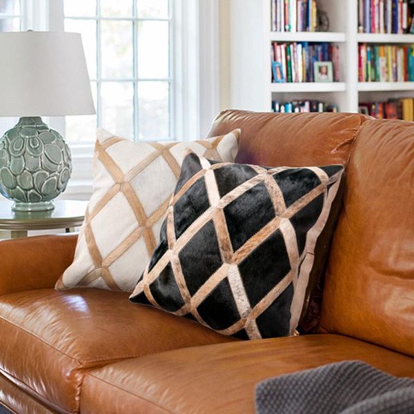 

cushion/decorative pillow black brown patchwork cowhide fur throw cover, america cushion nordic sofa bedroom back pillow, p44