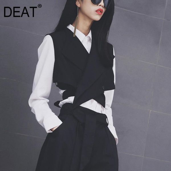 

women's vests deat 2021 european fashion women solid black vest sashes sleeveless button waistcoat size wd81201, Black;white
