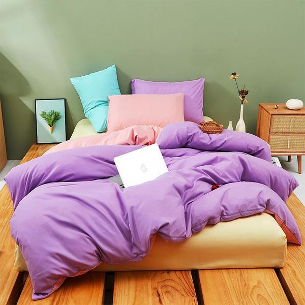

bedding sets duvet cover set 3 pieces color stitching bedclothes include bedsheet pillowcase comforter purple pink and yellow oceania
