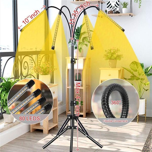 

fill lamp floor folding bracket full spectrum four heads plant growth indoor light fast heat dissipation grow lights