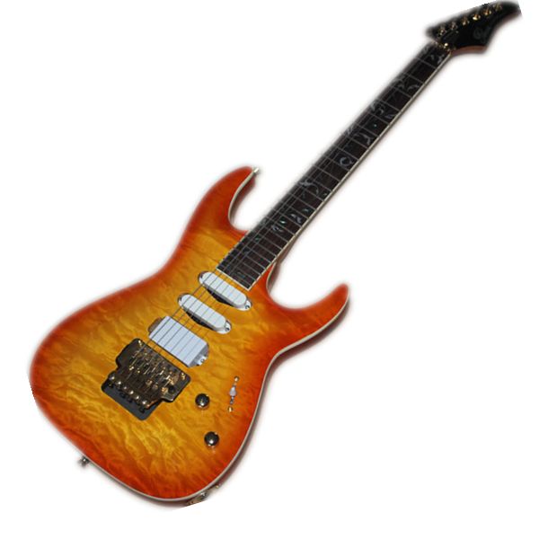 

custom suhr orange guitar, basswood body quilted maple veneer,floyd rose tremolo,white ssh pickups,rosewood fingerboard,cream binding