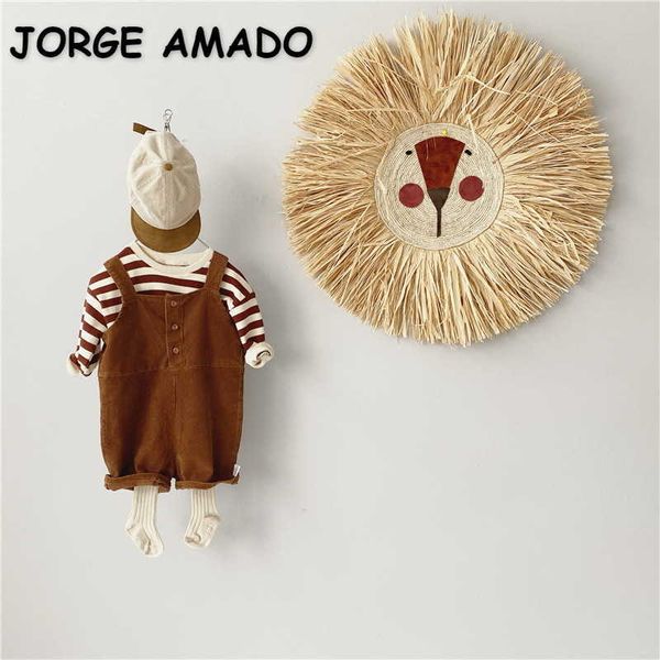 

spring baby sets boy girl long sleevele striped sweatshirt+ brown corduroy overalls pants loose style kid clothes e3939 210610, White
