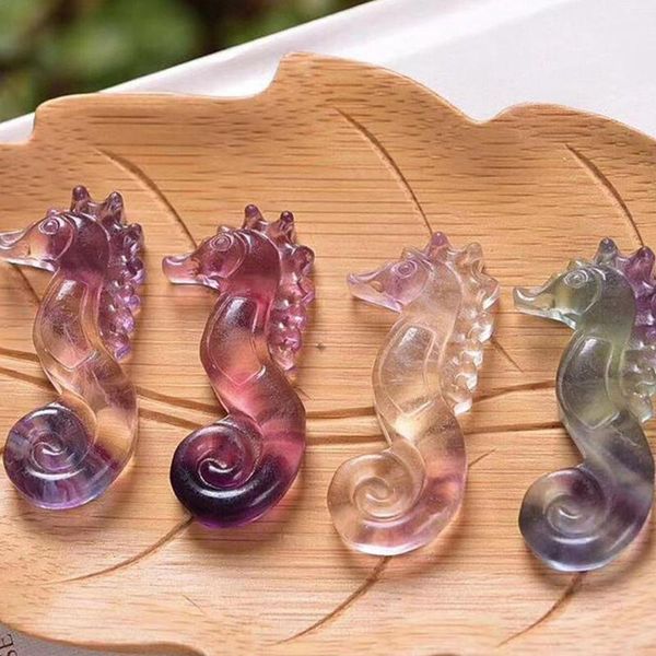 

decorative objects & figurines 1pc random natural colorful fluorite seahorse hippocampus carving quartz crystal healing stone pendant crafts