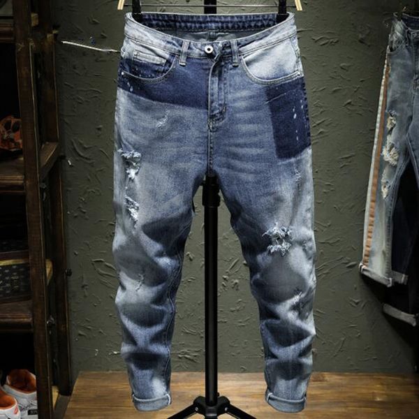 

men's jeans fashion casual slim jeans men's street clothes, Blue