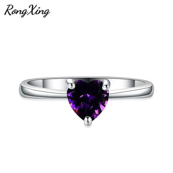 

wedding rings rongxing 925 sterling silver filled heart opal birthstone for women vintage fashion purple/red/blue/green zircon ring gift, Slivery;golden