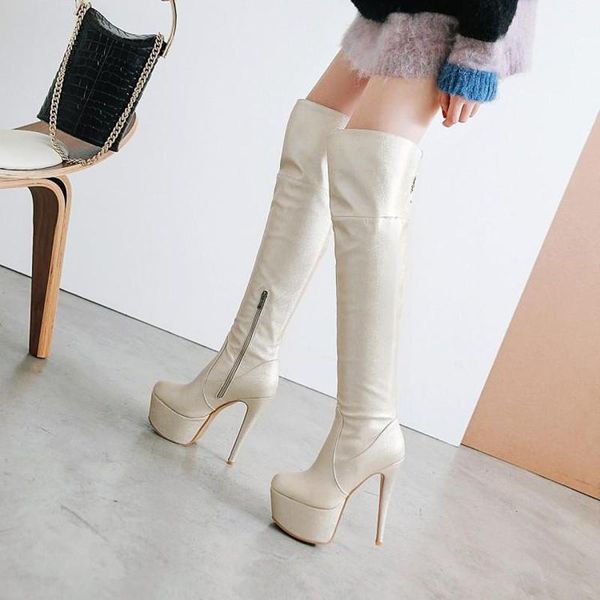 

boots 14cm platform over the knee nightclub mature party fetish stripper heels pole dance fashion models show women, Black