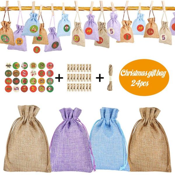 

storage bags 24sets linen santa claus elk merry christmas gift xmas party favor candy cookie packaging supplies #09