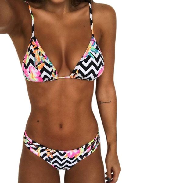 

women's swimwear letter mini women bandage bikini striped print swimsuit push-up padded bra bathing beachwear, White;black