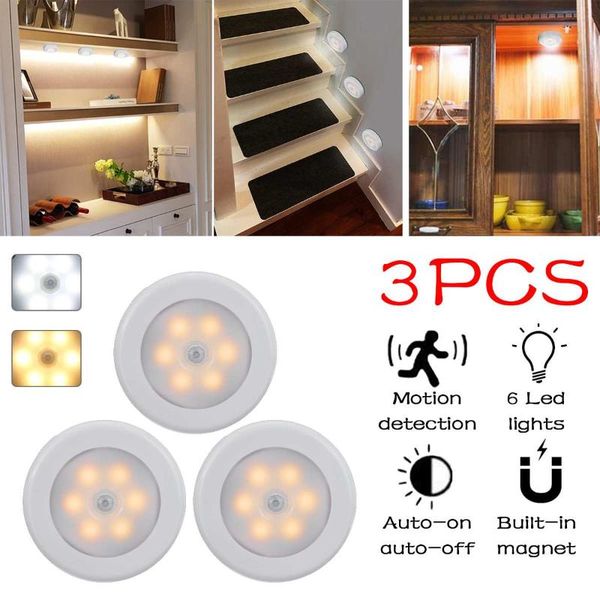 

light pir motion sensor night lamp warm white under cabinet closet wardrobe bedroom kitchen stairs lighting led downlight