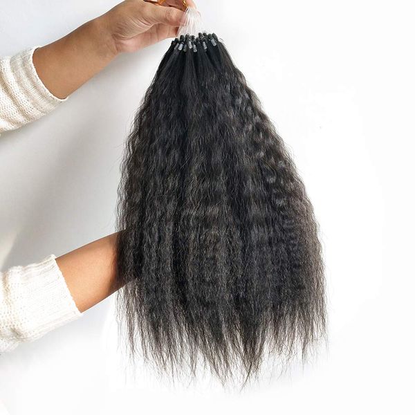 

loop micro ring hair extensions kinky straight malaysian human hairs 100 strands/set natural color, Black