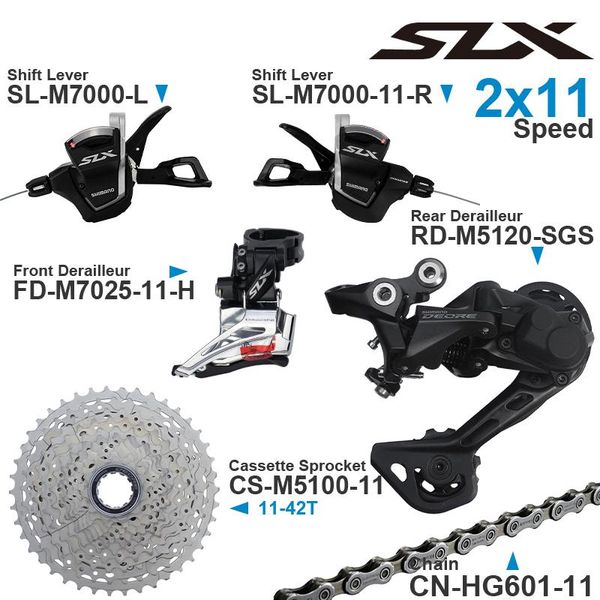 

bike derailleurs slx m7000 2x11 speed groupset include shifters front derailleur m5120 rear m5100 cassette 42t and chain