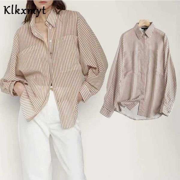 

klkxmyt spring england stlye fashion loose cotton stripe casual shirt za blouse women blusas mujer de moda 210527, White