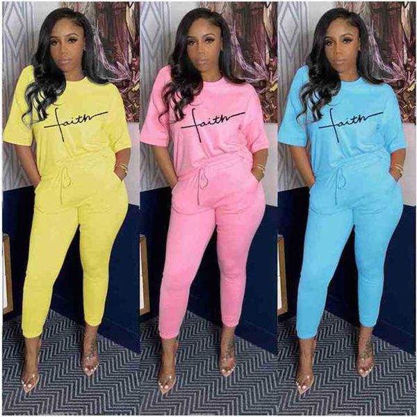 

women tracksuits two piece pants outfits fashion casual personalized letter printed jogging suit short sleeve temperament t-shirt leggings, Gray