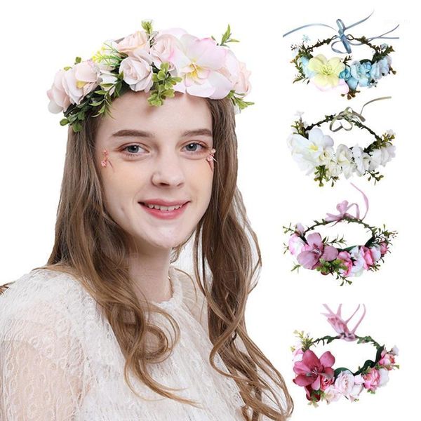 

hawaiian vacation adjustable flower headband fairy handmade wreath crown wedding bridal boho festival garland halo headpiece1