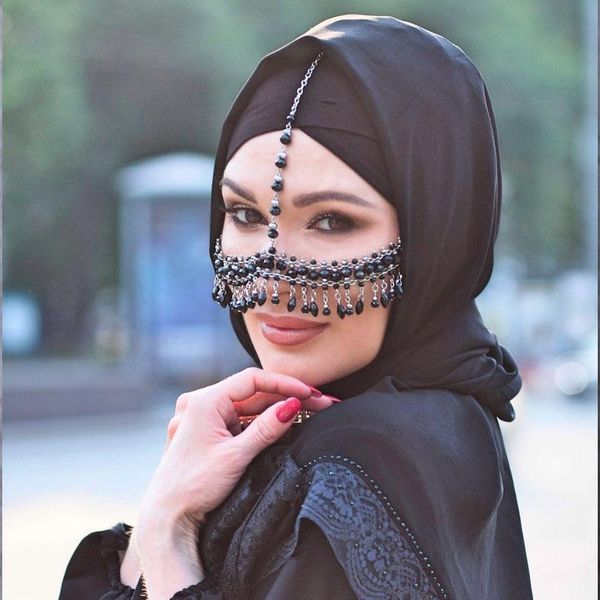 

bridal veils black party face chain jewelry accessories evening headwear for the bride head beaded wedding veil 2021