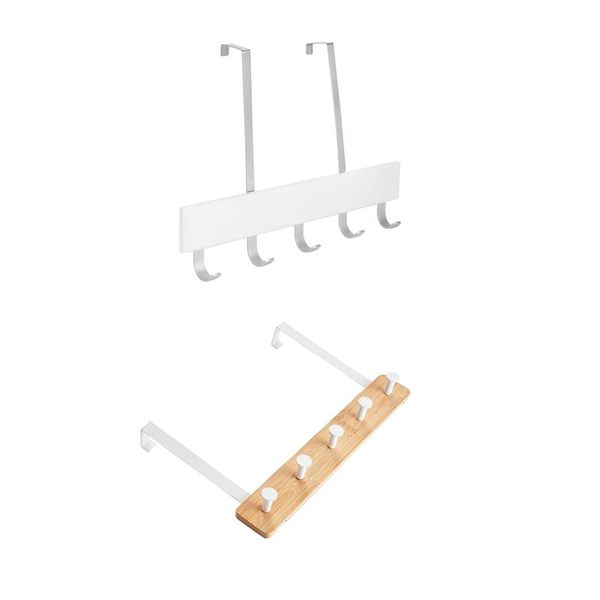 

hooks & rails 1 pcs over door multifunction hanging rack wooden coat hanger bamboo with 5