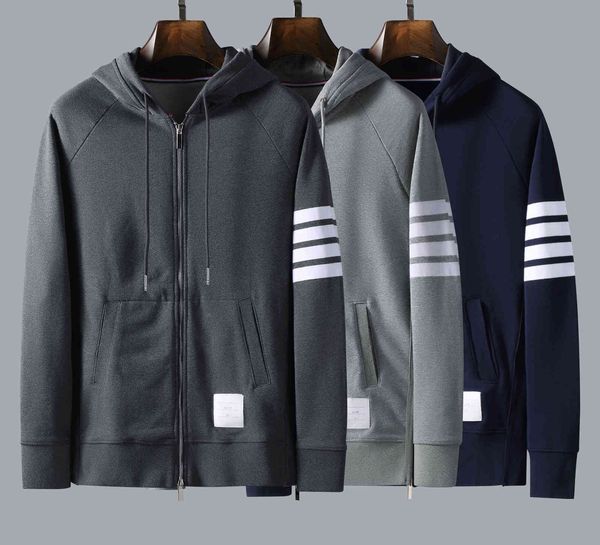 

hoodies tb zipper sweater tide brand yarn dyed four bar cardigan terry cotton coat hooded, Black