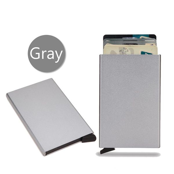 

card holders slim thin holder men smart wallet anti rfid business bank creditcard aluminum metal case bag minimalist stell, Brown;gray