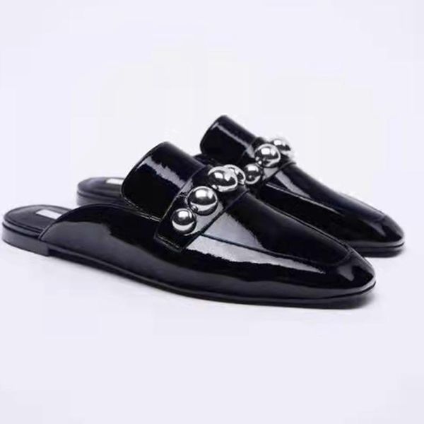 

slippers shoes woman 2021 string bead low soft shallow cover toe pantofle comfort flat pu microfiber rubber slides casual, Black