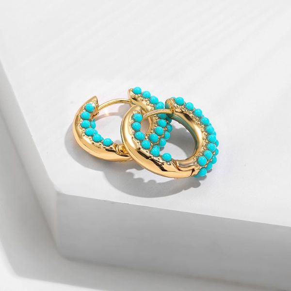 

hoop & huggie unique design micro pave geeen glass pearl beads copper earrings for women fashion round circle ear rings huggies jewelry, Golden;silver