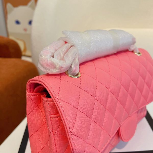 

luxury designer classic caviar calfskin bags real genuine leather womens double flap purse peach fashion trends ladies girls colection small