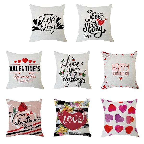 

pillow case valentine's day pattern illustration printing cover thin linen cushion decoration home decor sofa throw #45