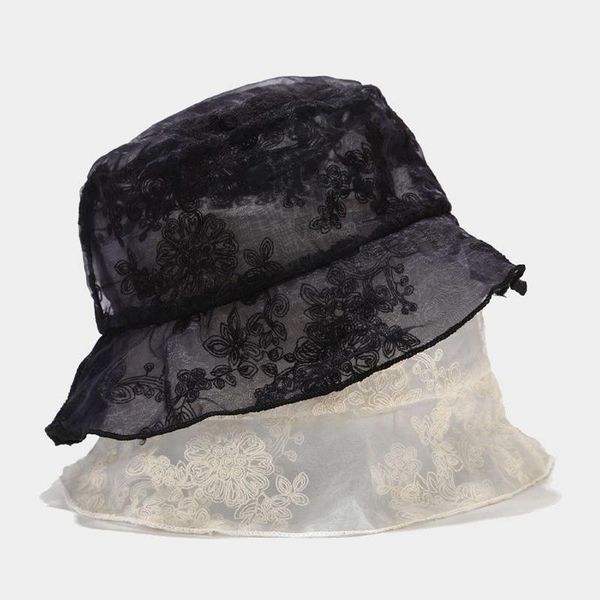 

arrival korean lace black bucket hat fashion summer sun hats for women hollow flower fishermen caps casual lady wide brim, Blue;gray