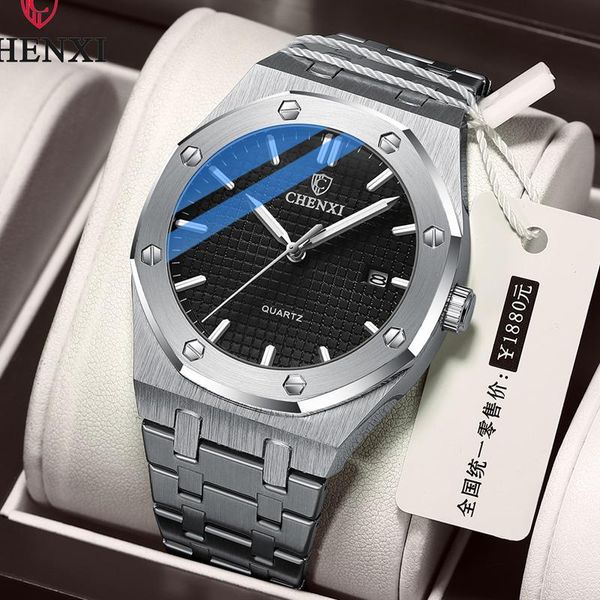 

wristwatches chenxi brand men watches 2021 luxury sports watch male date quartz for waterproof stainless steel reloj hombre, Slivery;brown