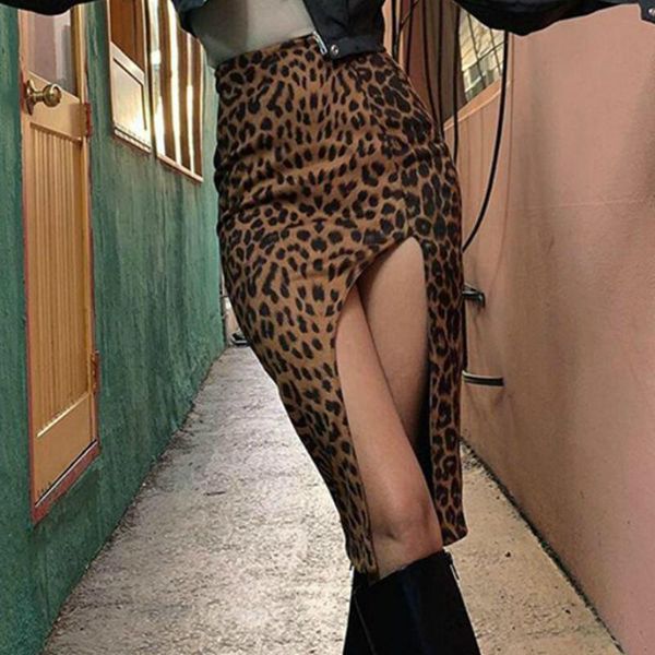 

skirts women fashion leopard split skirt ladies stylish high waist for party shopping daily wear s/m/l, Black