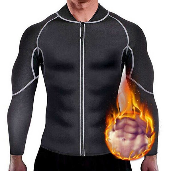 

men sweat sauna suit weight loss neoprene workout shirt body shaper gym compression fitness long sleeve shapewear