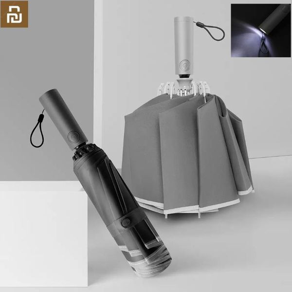 

smart home control konggu reverse automatic lighting umbrella 10ribs uv protection sunny rainy safety reflective tape portable paraguas
