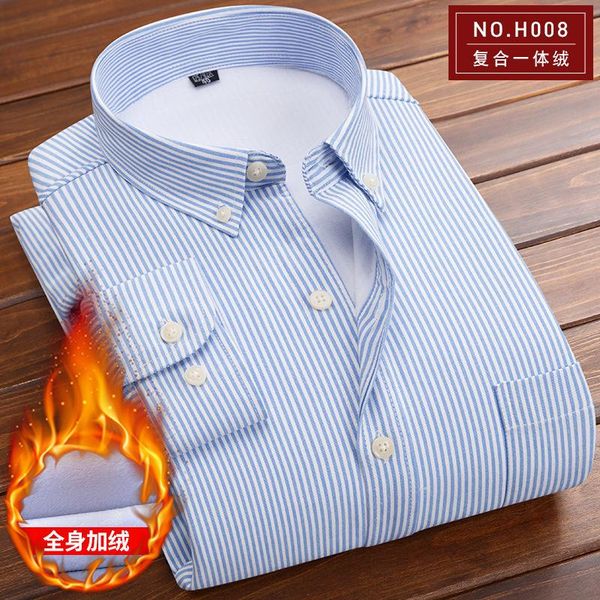 

men's casual shirts winter oxford spinning warm shirt long sleeve plush thickened business stripe cotton dress, White;black