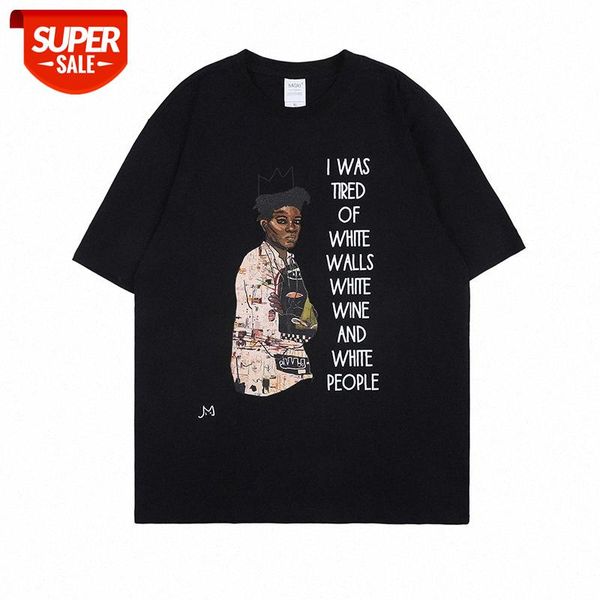 

trendy street hip-hop characters loose t-shirt american fun graffiti print short-sleeved men and women #gp6d, White;black