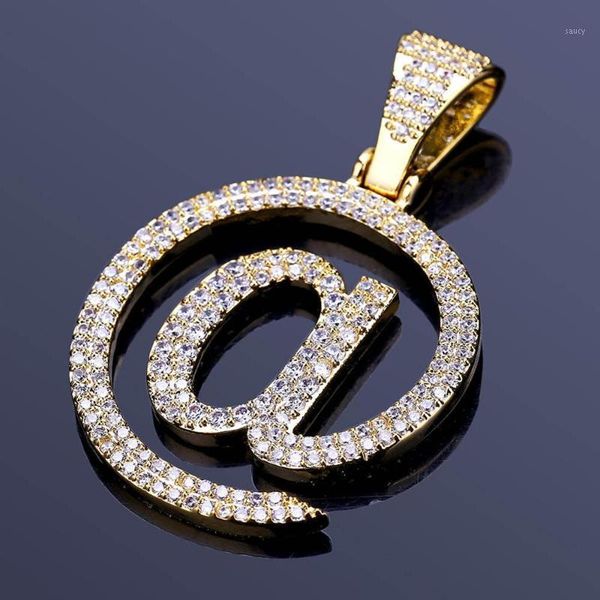 

micro paved + cubic zirconia bling iced out @ sign pendants necklace for women men hip hop rapper jewelry gold silver color1