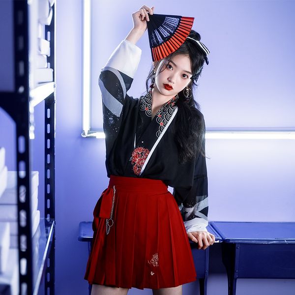 

girls retro chinese style clothing women hanfu oriental japanese kimono streetwear women fashion harajuku asian clothes 11960, Red