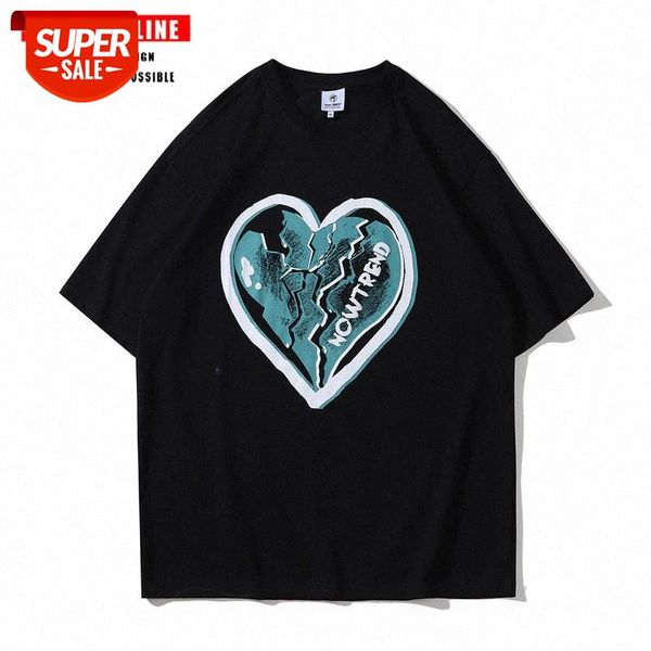 

streetwear men tide brand fun love foam printing couple short-sleeved t-shirt and women summer hedging loose round neck #ab8t, White;black