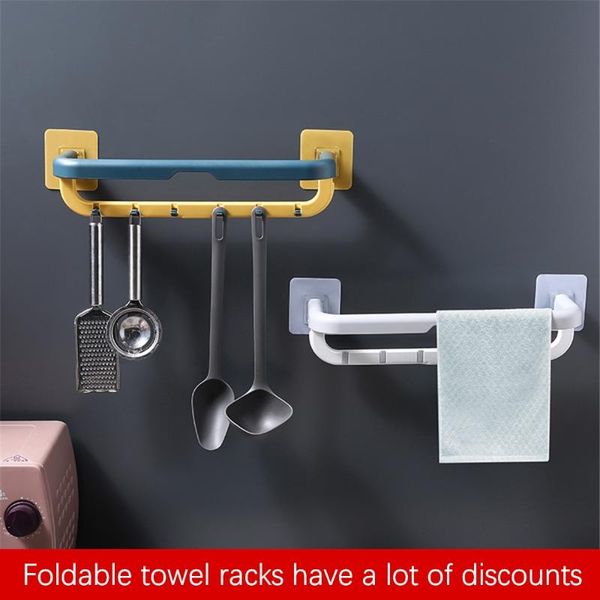 

towel racks self-adhesive wall-mounted rack punching bathroom double bar kitchen cling film rag storage