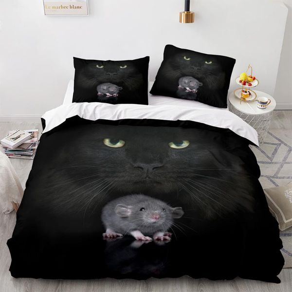 

bedding sets black cat set single twin full  king size cute bed aldult kid bedroom duvetcover 3d anime kawaii 041